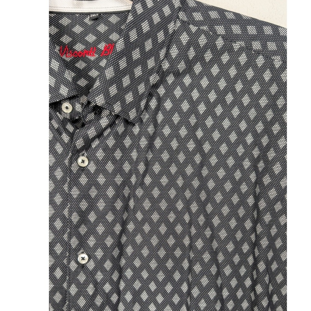 Visconti Black Button Down Shirt Men 2XLT Black White Geometric Diamond Tall